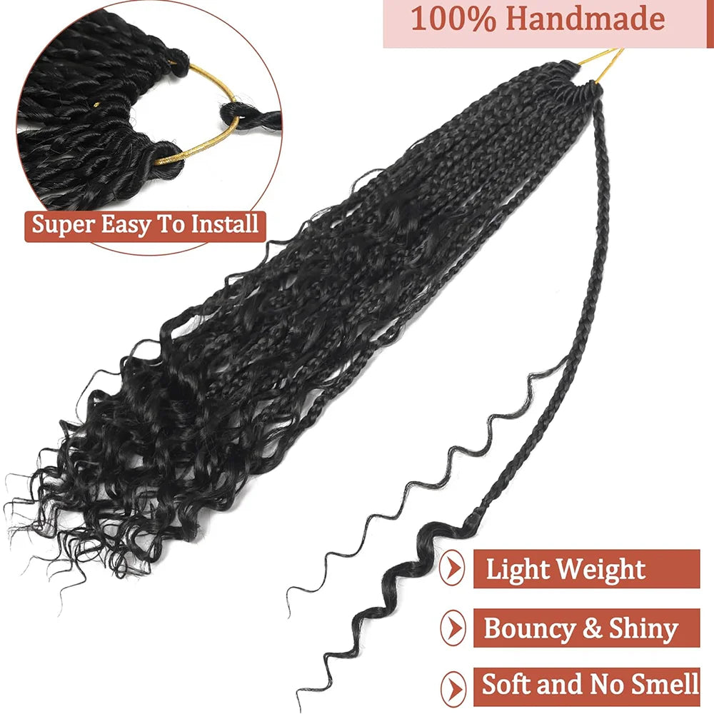 14/18/24 Inch Goddess Box Braids Crochet Hair Pre Looped Boho Crochet Box Braids With Curly Ends Synthetic Hair