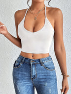 Chic Halter Neck Crop Top-Backless & Criss Cross Detail-Perfect for Summer Outings