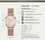 2025 New Women's Luxury Watch Matte Dial Japanese Quartz Movement Stainless Steel Mesh Strap Hannah Martin Brand Original Watch