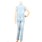 Denim Jumpsuit for Women Sexy Slim Fit Zipper Sleeveless V-Neck High Waist Fashion Jean Pants Rompers
