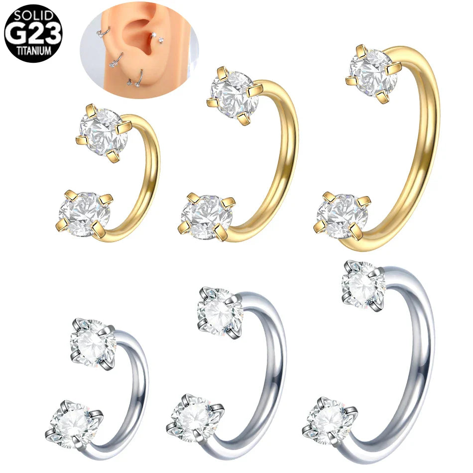 1PC Titanium Nose Horseshoe Ring Nose Septum Piercing Prong Set Round Zircon Ear Cartilage Tragus Daith Body Piercing Jewelry