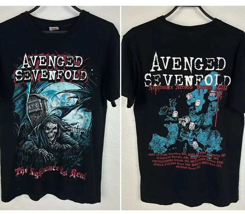 Avenged Sevenfold 2011 Nightmare across Europe T shirt 2 side Men Women Summer Men's T-Shirt Black Crew Neck Cotton Tee