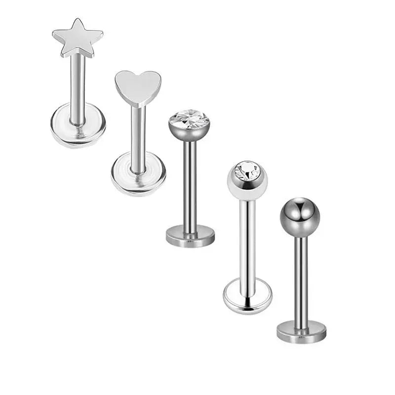 5PCS Flower Tragus Piercing Set Flat Back Cz Cartilage Stud Earring Helix Jewelry Conch Rook Stud Lot Labret Lip Piercing Bulk