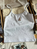 Cute Animal Embroidery Tank Tops Women Summer Lace Trim Cotton Sleeveless Camisole Vests Solid Vintage Sweet Slim Crop Top Y2k