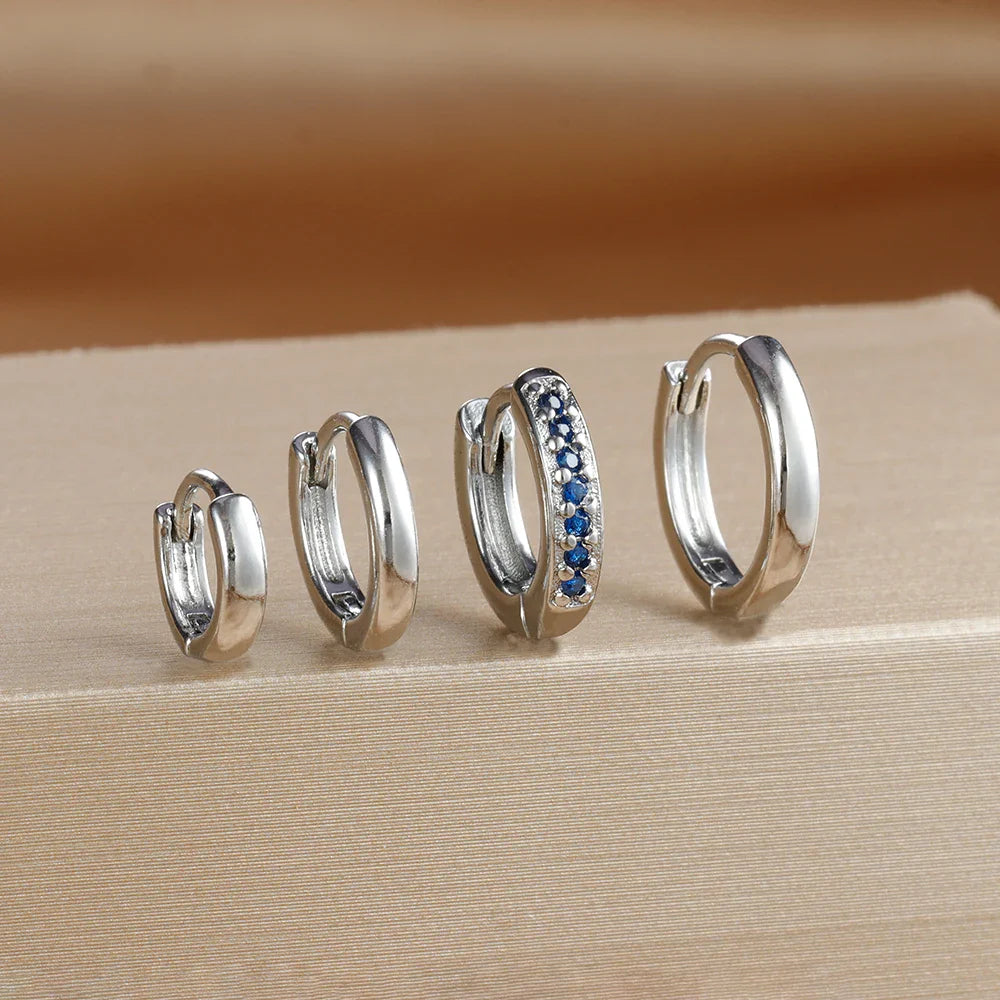 4PCS Set Stainless Steel Huggie Minimal Hoop Earrings 6/8/10mm Crystal Zirconia Helix Tragus Cartilage Earrings Piercing Jewelry