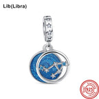 Authentic 925 Sterling Silver Sparkling Aries Leo Scorpio 12 Zodiac Signs Constellation Charm Beads Fit Pantaro Bracelet Jewelry