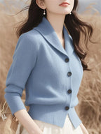 2025 New Spring Autumn Turndown Collar High End Women Knitt Cardigan Sweater Fashion Korean Version Female Knitwear Tops Jacket