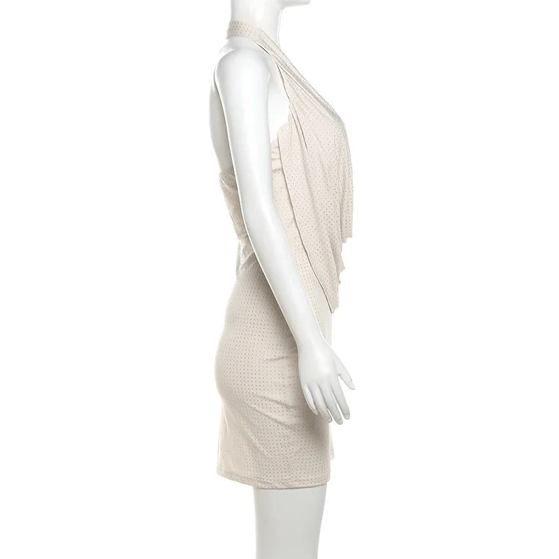 2025 New Diamond Pasted Solid Color Mini Dress Women Fashion Deep V-neck Strapless Dresses Female Trend Streetwear Clothing