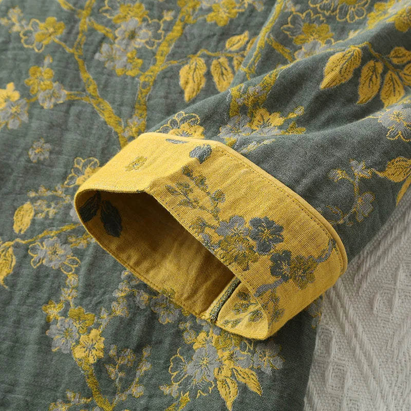 Chinese Style Women's Pajamas, Pure Cotton, Retro Color, Woven Jacquard, Home Clothing, Long Sleeves Trousers, Diagonal Collar