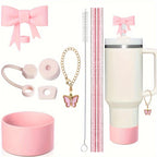 9pcs Accessories for Stanley 40oz Tumbler Cup Spill Proof Stopper 10mm Straw Cover Cap Silicone Boot Charm Chain Straw and Brush