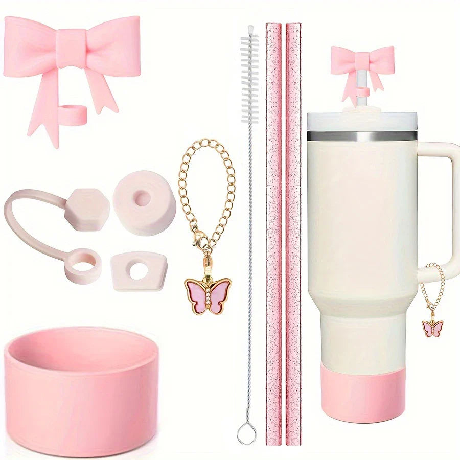 9pcs Accessories for Stanley 40oz Tumbler Cup Spill Proof Stopper 10mm Straw Cover Cap Silicone Boot Charm Chain Straw and Brush