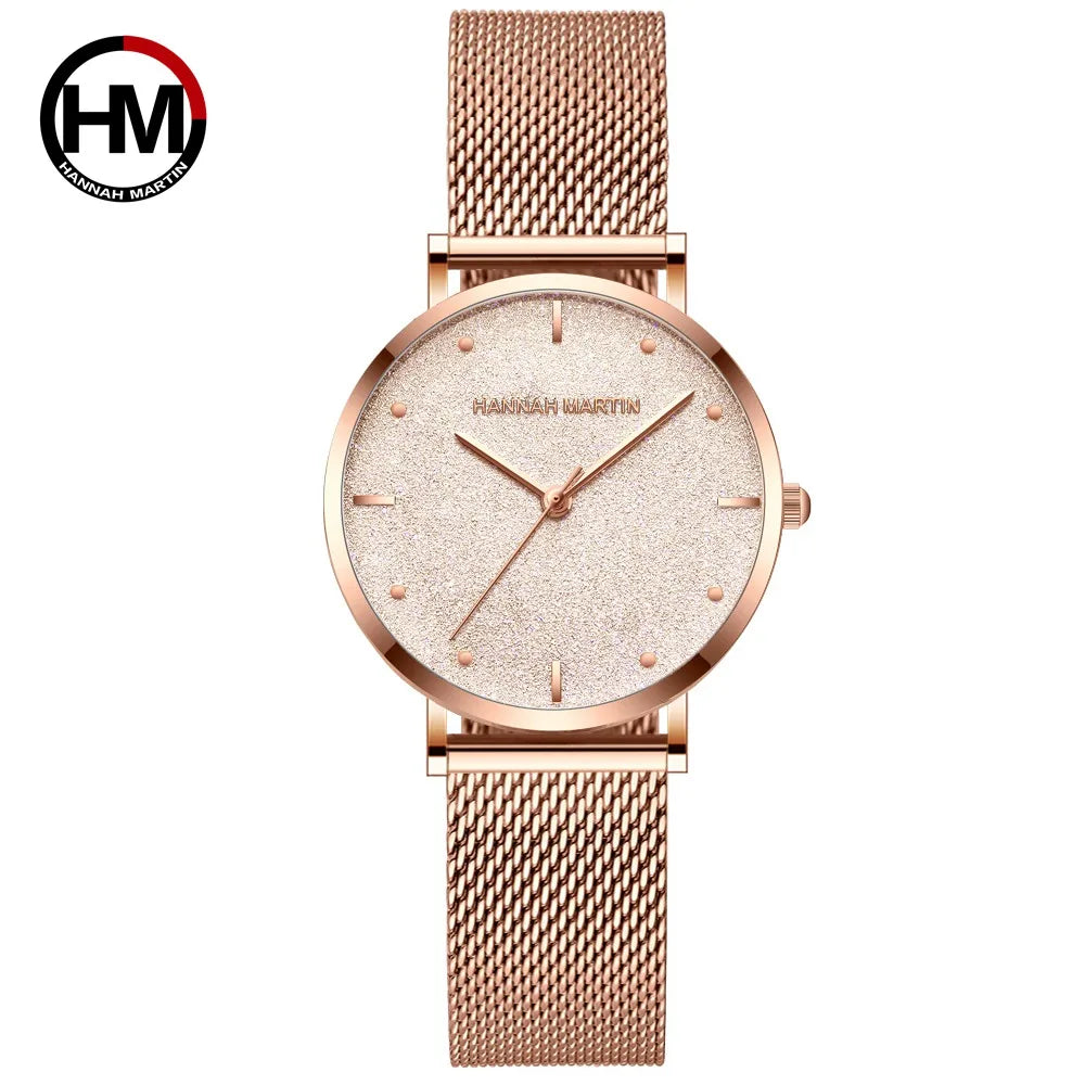 2025 New Women's Luxury Watch Matte Dial Japanese Quartz Movement Stainless Steel Mesh Strap Hannah Martin Brand Original Watch