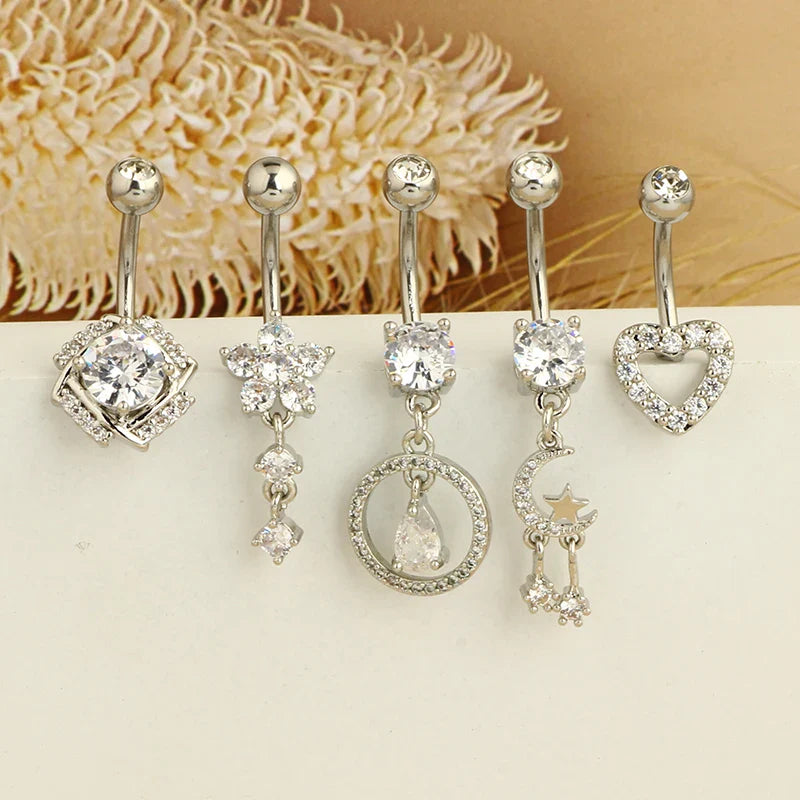 5PCS Cute Dangle Belly Ring Pack 14G Navel Piercing Bulk Sexy Belly Ring Set Belly Button Ring Lot Pircing Ombligo Jewelry