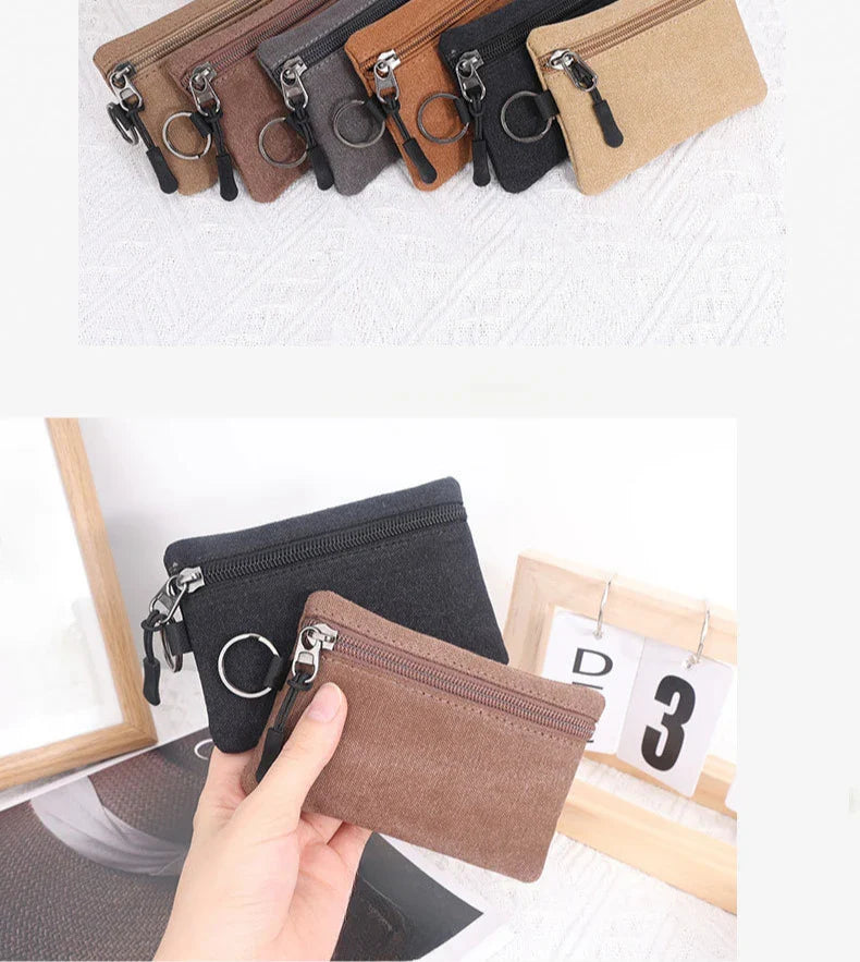 Canvas Mini Coin Wallet Bag Solid Color Zipper Key Bag Money Pocket Purse Women Men Small Card Holder Change Coin Purses