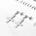 BONISKISS Men Women Stainless Steel Inverted Upside Down Cross Earring Church of Satan Temple Occult Satanic Witchy Stud Jewelry