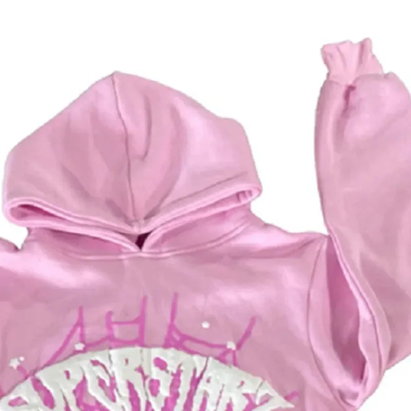 BIG PROMOTION Y2K European and American Autumn/Winter Men's Hip Hop Street Spider Web Letter Printed Loose Hooded Sweater