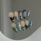 10pcs Handmade Press on Nails Y2k Starry Night Sky Almond Fake Nail Tips Detachable Wearable Sweet Cool False Nails for Girls