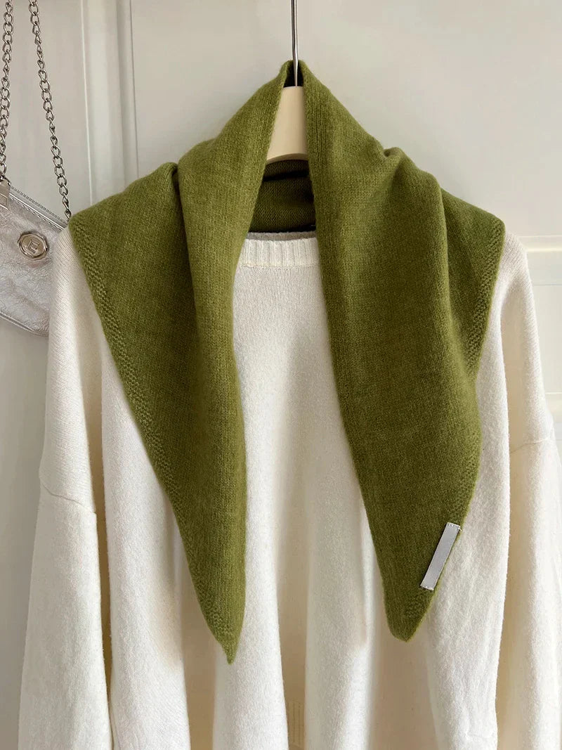 British Korean Style Niche Wool Knitted Triangular Scarf Women Headscarf Knitted Scarf Multi-functional Warm Knitted Scarf