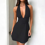 Halter Backless Black Sexy Women's Dress 2024 Fashion Korean Short Dress Elegant Female Clothing Evening Party Formal Occas Dres