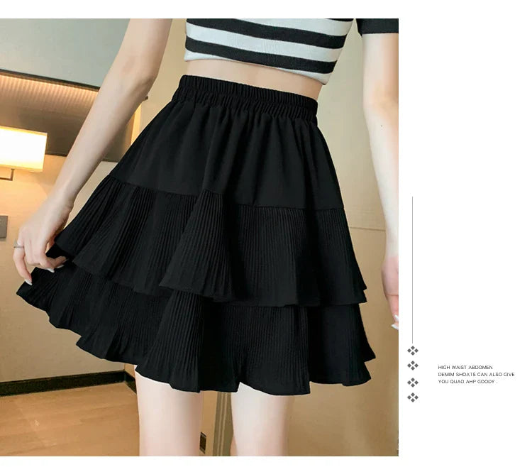 Casual Summer Ball Gown Pleated Skirts Women 2024 Korean Fashion Clothing Faldas Largas High Waist Black White A Line Mini Skirt