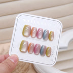10 Pcs Women Fashion Chic Multicolor Cat Eye Spring Wear on Nail Patch Detachable Nail Patch Dyeing Nail Patch Clear Nail Patch