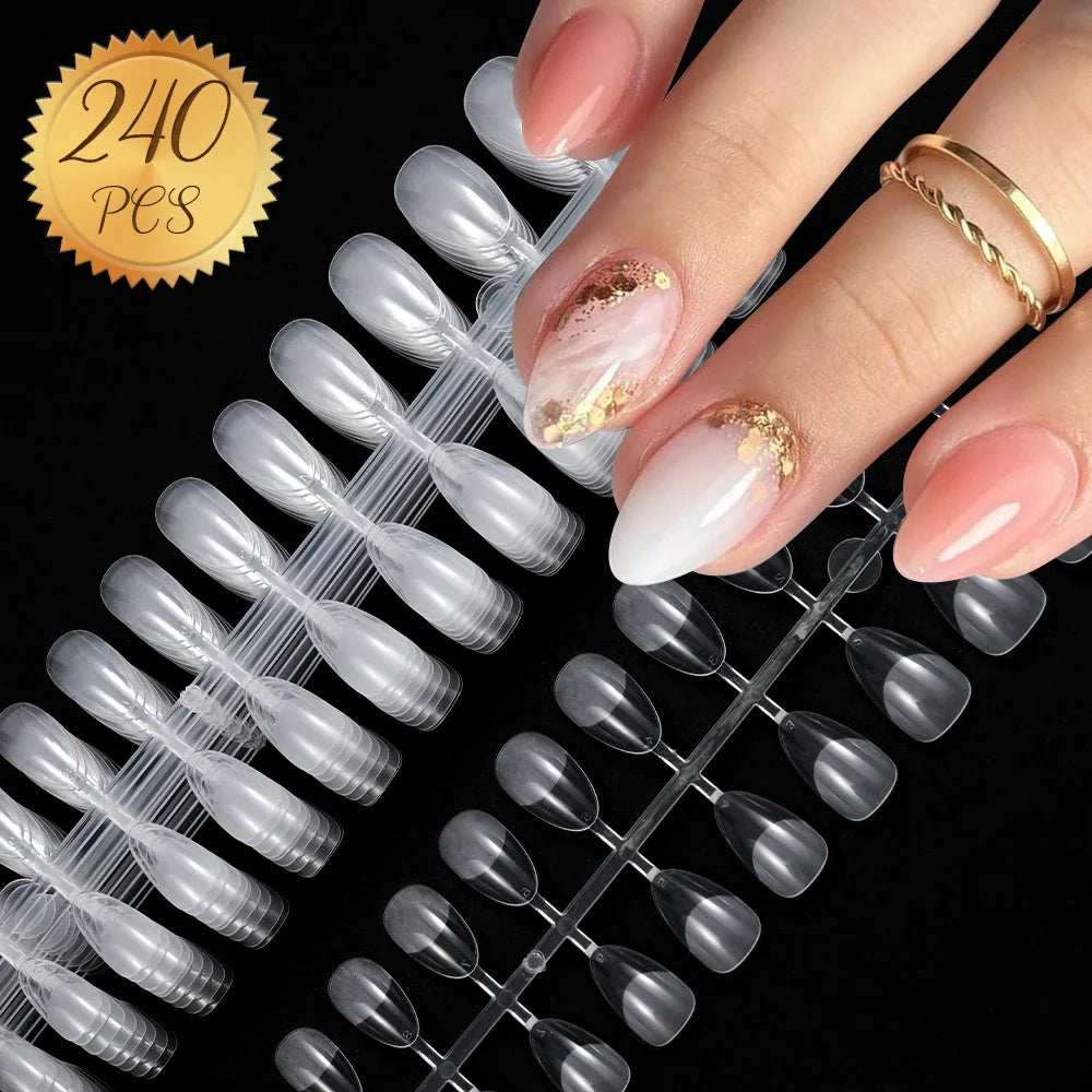 240pcs XS Fake Nails Short Square/Almond False Nail Tips Half Matte Acrylic Square Fingernails DIY For Manicure Extension Tools