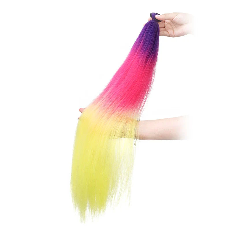 24Inch Synthetic Long Straight Ponytail With Rubber Band Elastic Hair Extension Colorful DIY Braiding Hair Accessories for Women