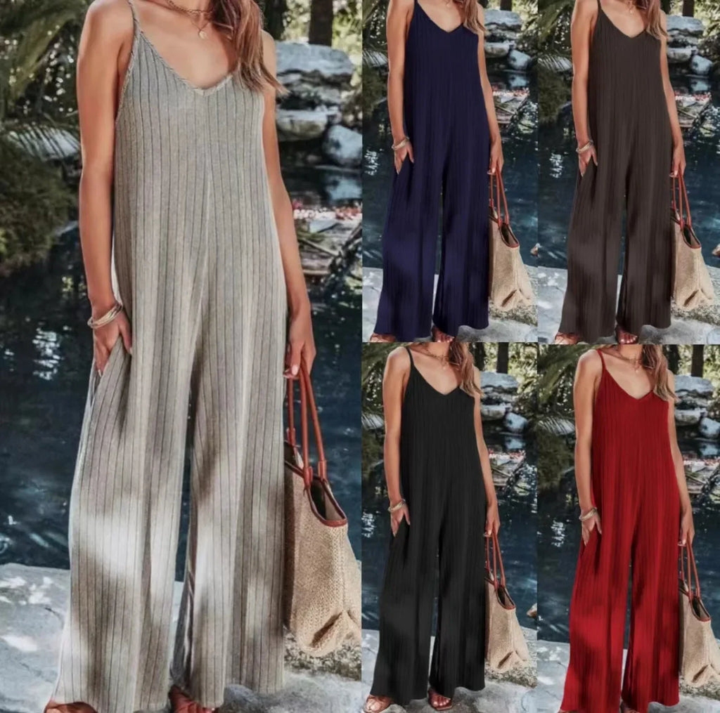 2023 AliExpress Europe and America New Jumpsuit Women's Cross border Summer Female Thread Backless Solid Color Sexy jumpsuit