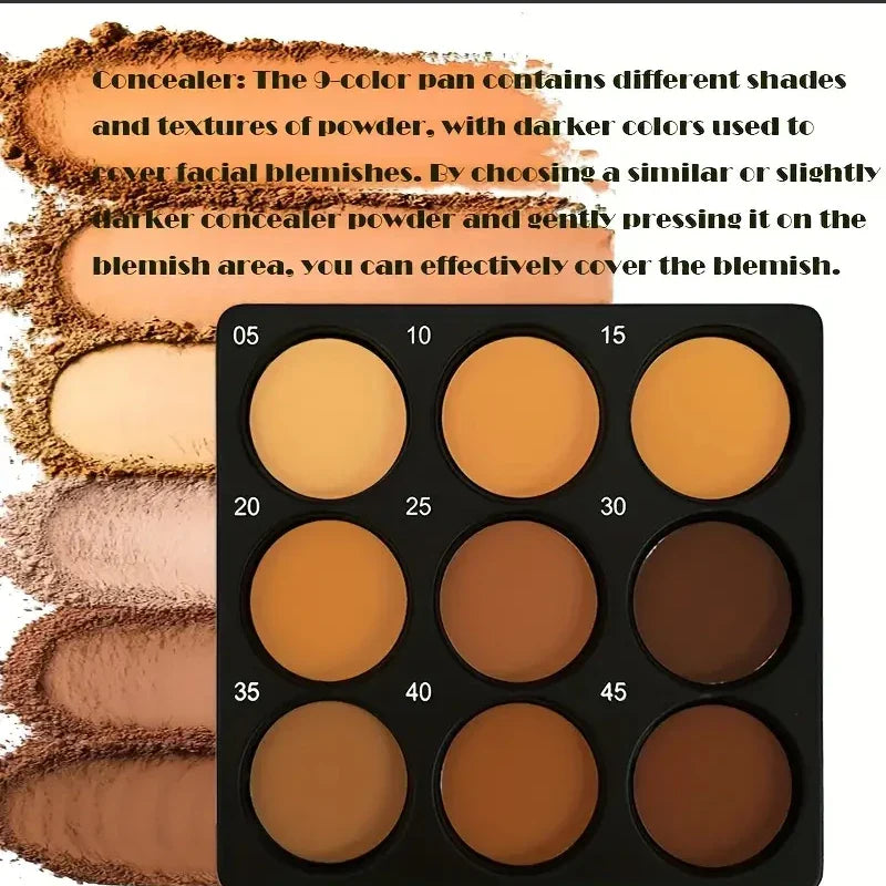 Dark Skin Tone 9-in-1 Face Palette Waterproof Concealer 9 Shades Contour Bronzer Wheat Makeup Palette for Women