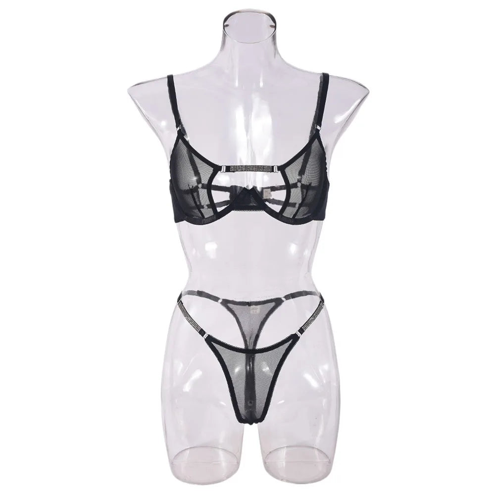 Ellolace Rhinestone Lingerie Onlyfans Kit Sexy Push Up Underwear Without Censorship Matching-Two-Piece Onlyfans Fantasy Clothing