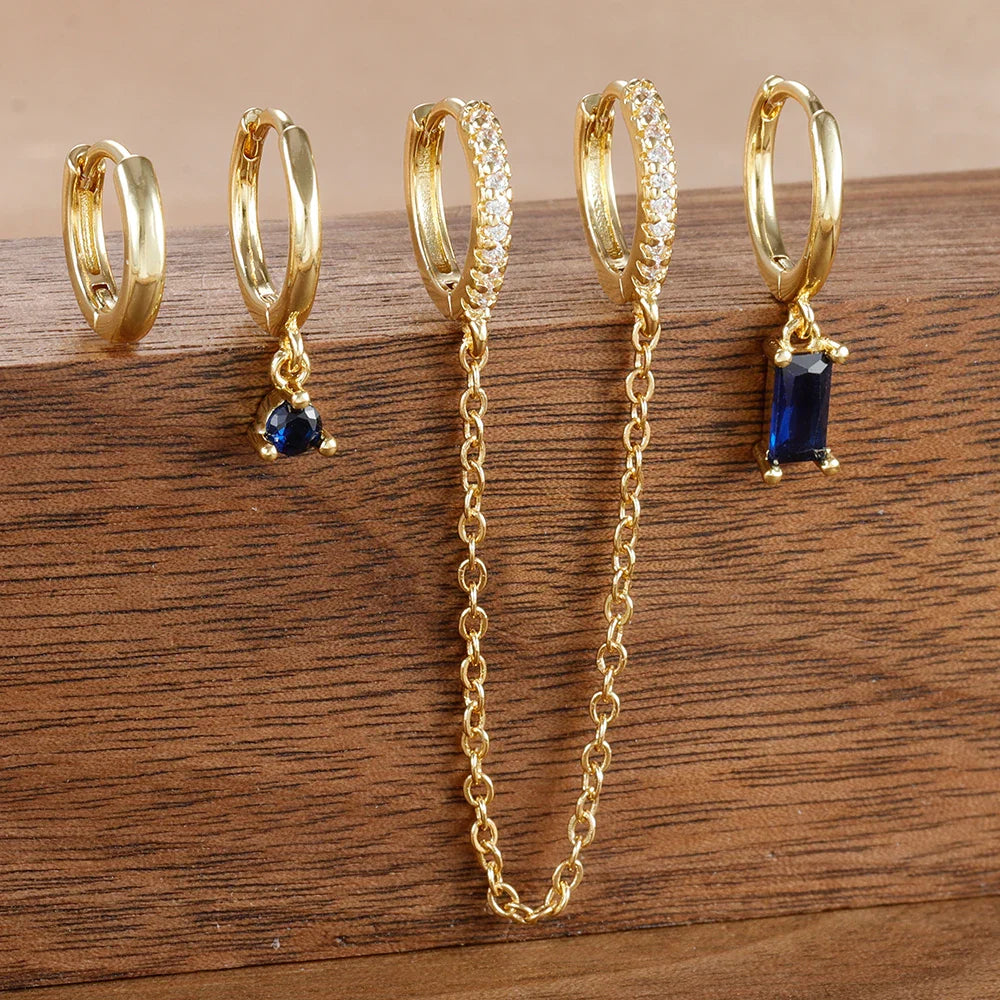 4PCS Exquisite Stainless Steel Long Chain Pendant Earrings Set for Woman Little Huggies Hoop Earrings Cartilage Piercing Jewelry