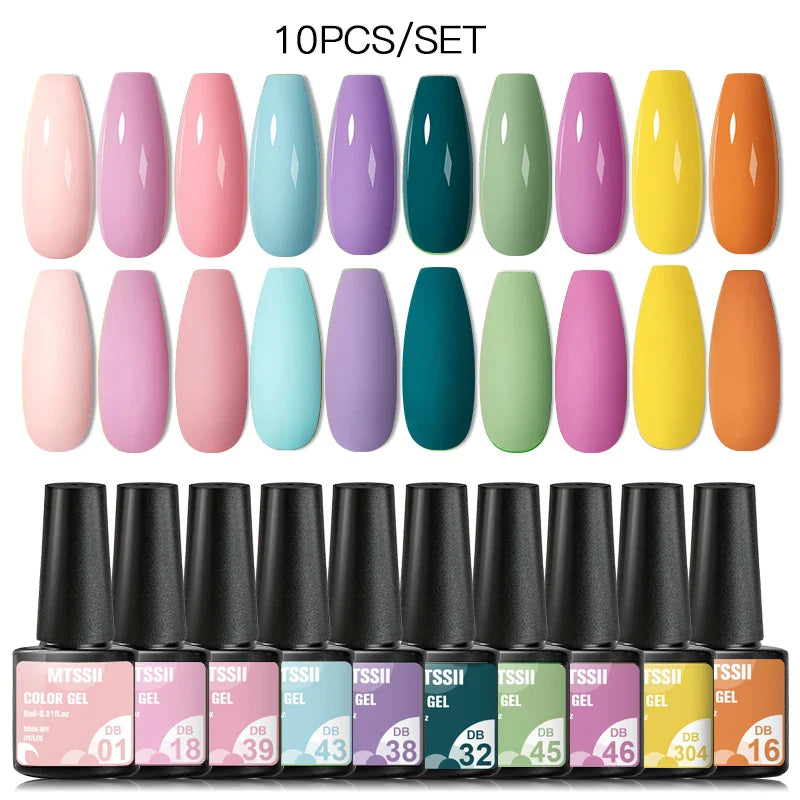 10PCS/Set Gel Nail Polish Set 125 Colors Glitter Semi Permanent Hybrid Gel Varnishes Base Top Coat Soak Off UV LED Nail Art Gel
