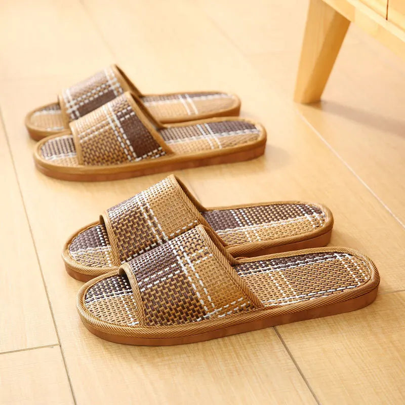 Bamboo Rattan Grass Summer Home Couple Wholesale Street Stall Indoor Thickened Soft Bottom Wooden Floor Home Linen Slippers