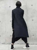 EAM 2024 New Fashion Winter Stand Collar Irregular Long Type Black Cotton-padded Clothes Loose Coat Black Jacket Woman YA771