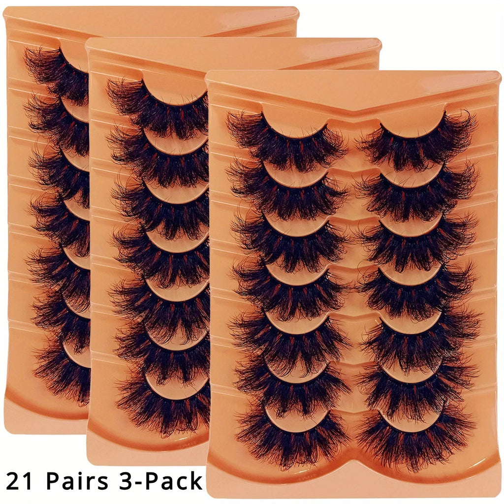 21 Pairs 3-Pack Fake Lashes Fluffy Russian Strip Lashes 3D Fake Lashes Makeup Messy False Eyelashes Fluffy Thick Lashes