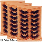 21 Pairs 3-Pack Fake Lashes Fluffy Russian Strip Lashes 3D Fake Lashes Makeup Messy False Eyelashes Fluffy Thick Lashes