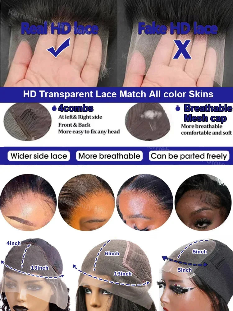 40 42 Inch Natural Color Deep Wave 13x4 13x6 HD Transparent Full Frontal Lace Curly Brazilian Human Hair Water Wigs 200 Density