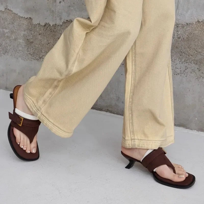 2025 New French Small Cool Drag Square Toe Flip Flops Stiletto Slippers for Women