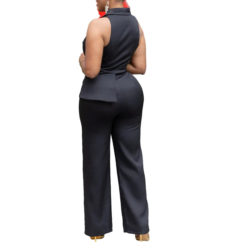 Elegant Blazer Jumpsuits Summer Clothes Women Sleeveless V-Neck Straight Pants Rompers Playsuits OL Style One Pieces Overalls