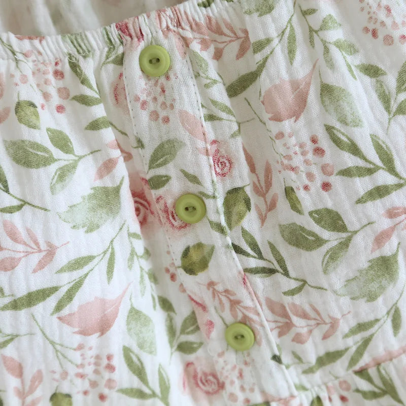 2025 Japanese Summer New Women's Pajama Set 100% Cotton Crepe Cloth Ladies Suspender+Shorts Two Piece Home Furnishing Set