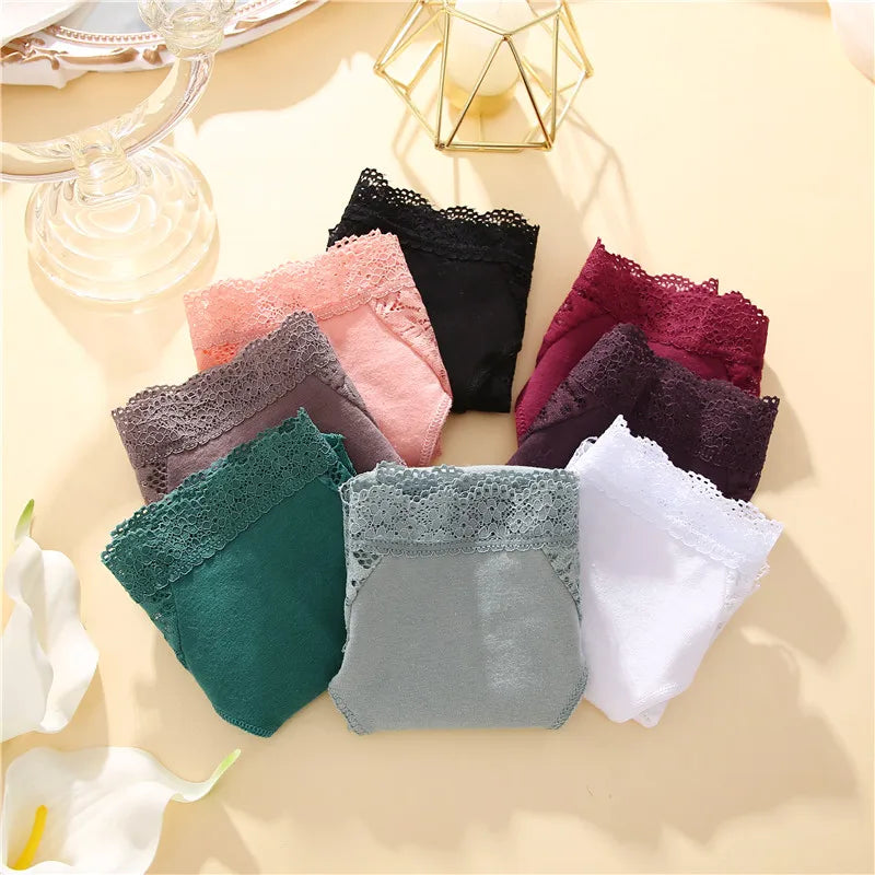 3PCS/Set Sexy Perspective Women Back Lace Panties Patchwork Cotton Underpants Hollow Out Lingerie Underwear Comfortable Briefs