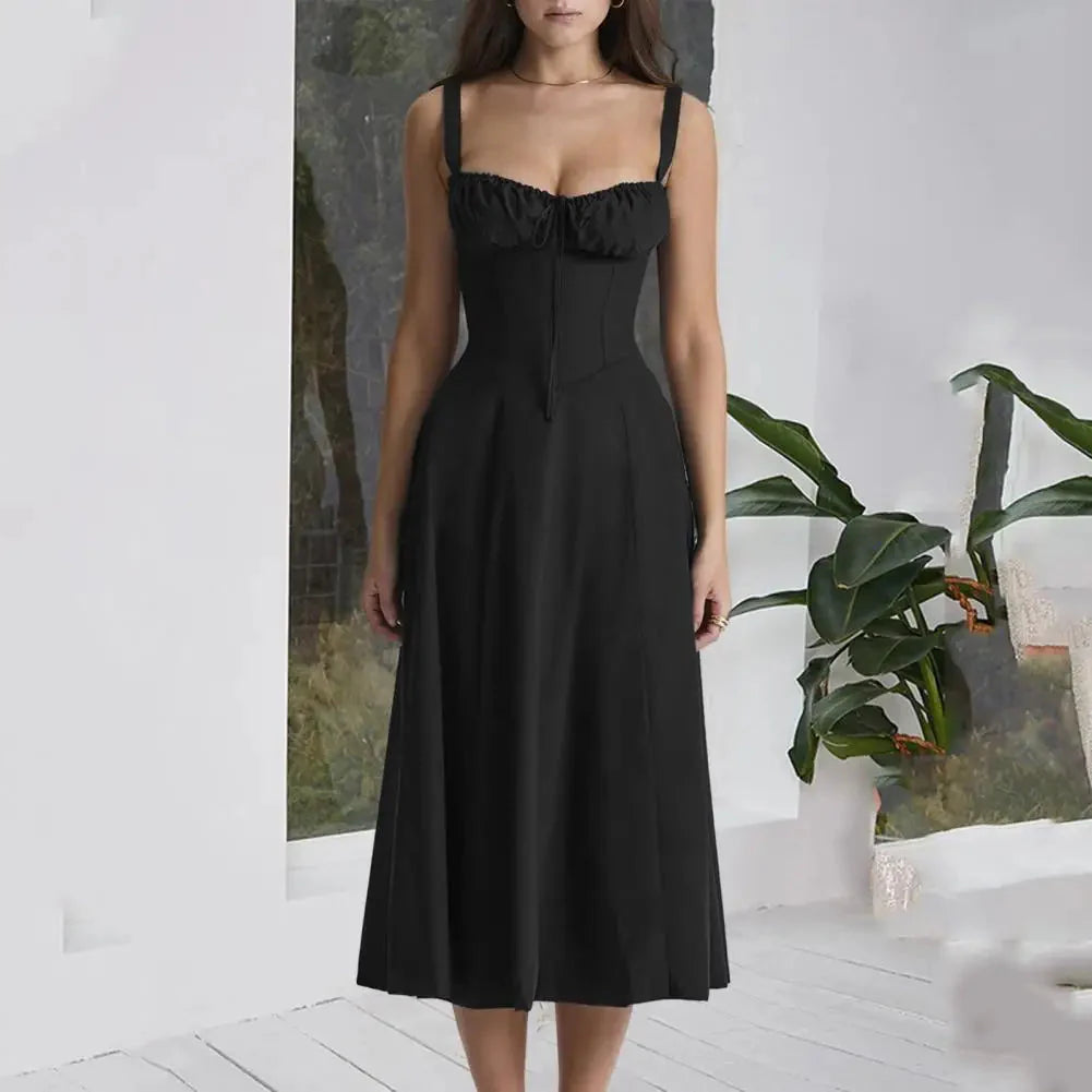 Comfortable Midi Dress for Women Sleeveless Party Dress Elegant Lace-up Bandeau Dress with Corset Design Side Split Hem Women's