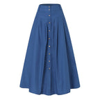 Bed Skirt Full Women's Spring And Summer Casual Loose Solid Color A Line High Waist Skirt With Pocket Buttons Colorful Skirt