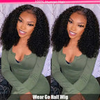 Half Wigs Human Hair Kinky Curly 3 In 1 Human Hair Wig Seamless Flip Over Half Wig Beginner Friendly Curly Wigs for Women