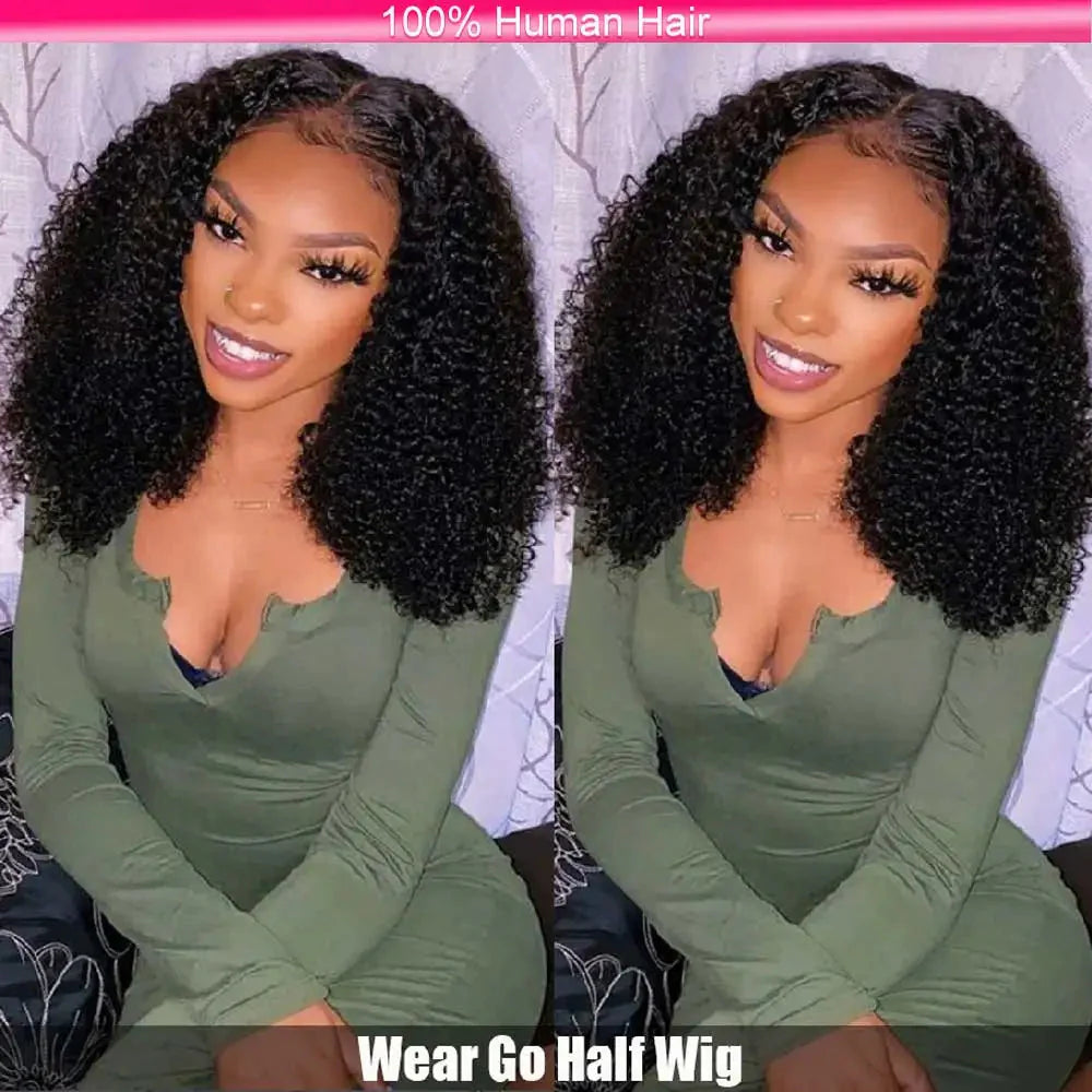 Half Wigs Human Hair Kinky Curly 3 In 1 Human Hair Wig Seamless Flip Over Half Wig Beginner Friendly Curly Wigs for Women