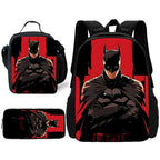 Child Superhero Batmans School Backpack with Lunch Bags ,Pencil Bags ,School Bags for Boys Girls Best Gift