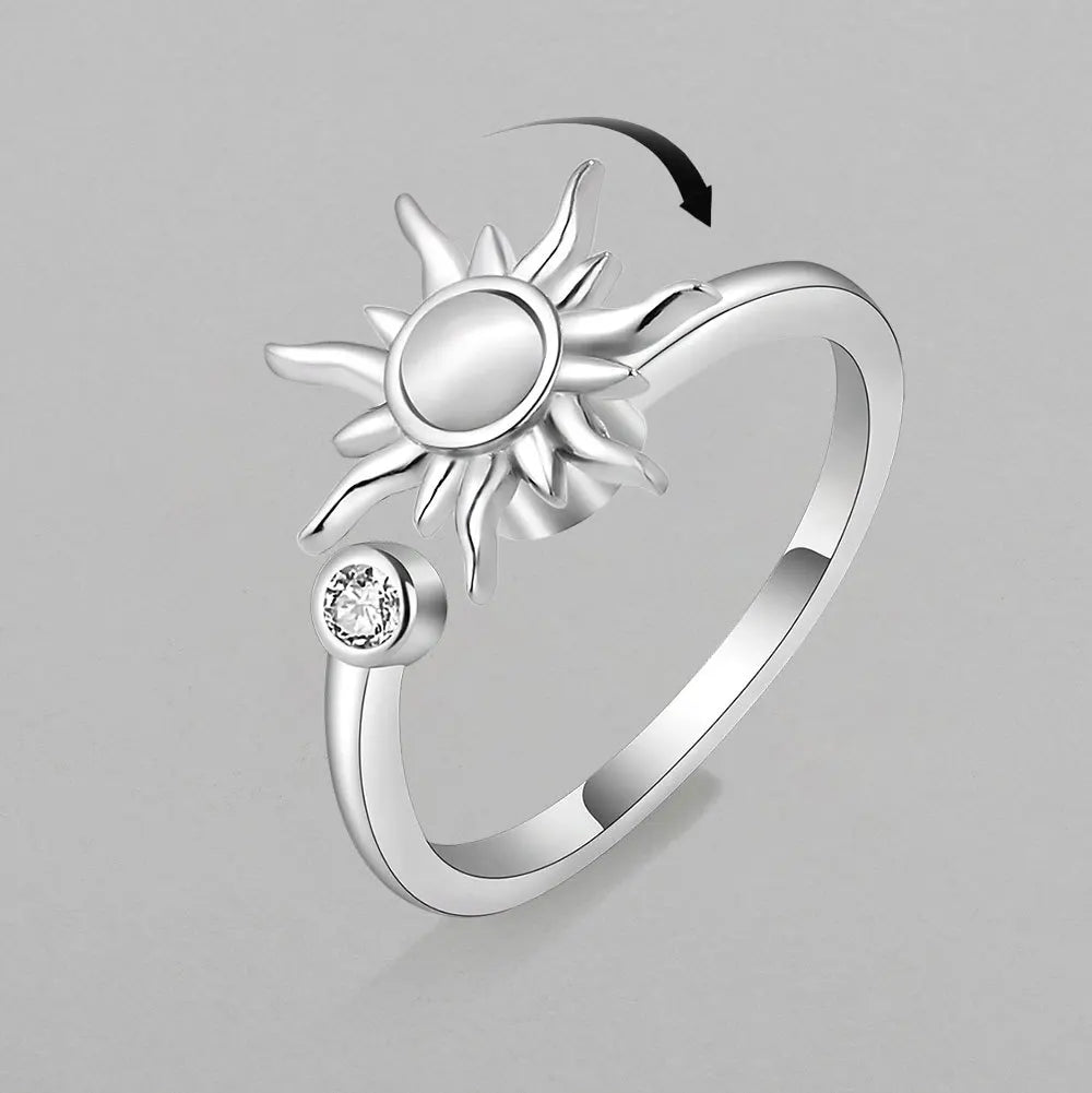 925 Sterling Silver Zircon Sunflower Spinner Rings for Women Adjustable Anti Stress Rings Fashion Party Gift 2022 New Hot Sale