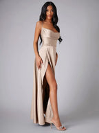 Backless Slimming Long Evening Dress Women Sexy V Neck Sleeveless Gown With Waist Tie For Formal Party Wedding Guest Maxi Dress