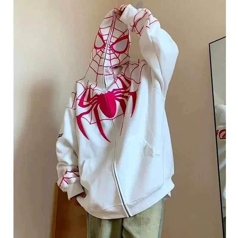 American Style Spiderman Sweatshirt Men Hip Hop Heavyweight Hardcore Cardigan Jacket Spring Autumn Design Sensibility Hooded Top