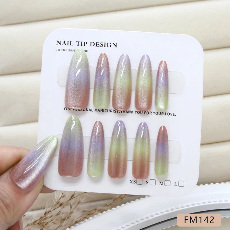 10 Pcs Women Fashion Chic Multicolor Cat Eye Spring Wear on Nail Patch Detachable Nail Patch Dyeing Nail Patch Clear Nail Patch